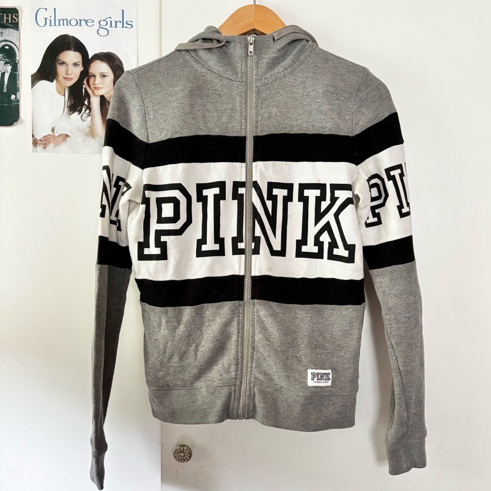 PINK Victoria's Secret Gray and Black Jacket with hood